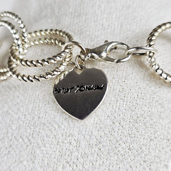 Betsey Johnson Silver Tone Long Textured Double Circle Links Chain Necklace - Picture 5 of 6